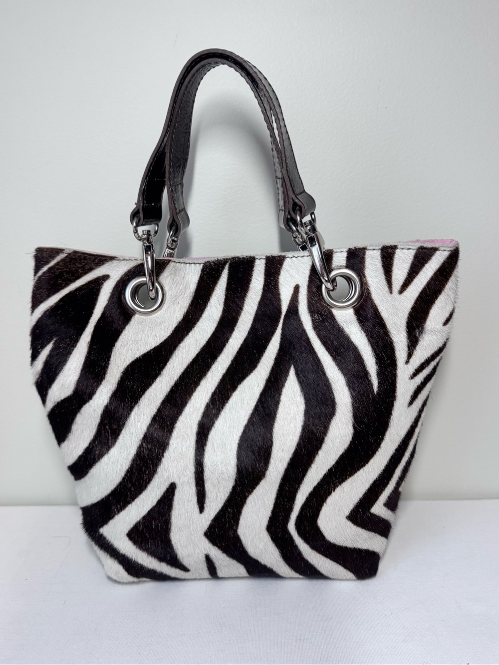 Maurizio Taiuti Black and White Zebra-Print genuine leather Tote- Made in Italy